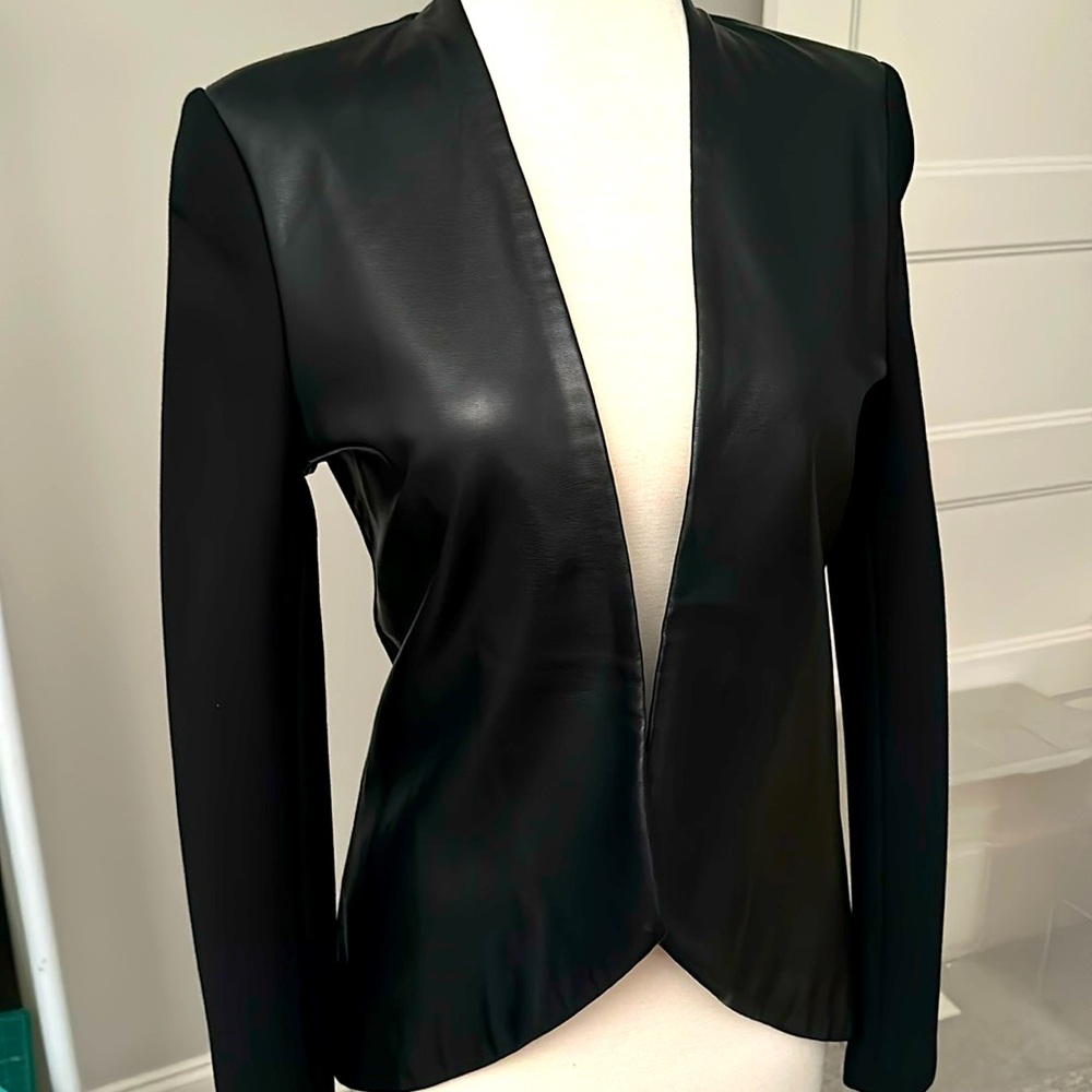 Blacque Label faux leather front leather front blazer.